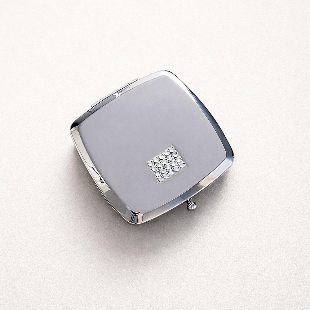 Silver Compact Mirror with Rhinestones – Crystal Accent | BNIB